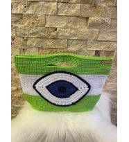 NAZAR BONCUK ÖRME TASARIM EL ÇANTASI GECE ÇANTASI MAKROME ÇANTA 30X38CM (Çok Renkli)