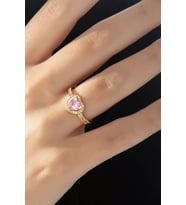 Zirkon Taşlı Ayarlanabilir Kalp Kadın Yüzük (Pembe-Altın)