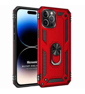 Microsonic Apple iPhone 15 Pro Kılıf Military Ring Holder Siyah (Kırmızı)