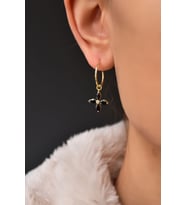 Papatya Silver 925 Ayar Gümüş Gold Kaplama Zirkon Taşlı Plumeria Halka Küpe (Siyah)