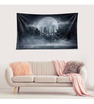 Alacakaranlık Orman Ay Desen Leke Tutmaz Kadife Dokulu Kumaş Duvar Örtüsü Duvar Halısı Tapestry (Gri)