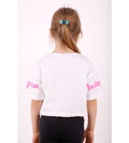 Toontoy Kız Çocuk Instagram Baskılı Crop Tişört (Beyaz)