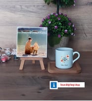 Anneye Doğum Günü Hediyesi Fotoğraflı Dekoratif Taş, Ahşap Altlıklı Türk Kahvesi Fincanı Hediye (Model 1)