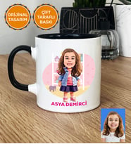 Kişiye Özel Karikatürlü Kız Çocuğa Hediye Hediye Kupa Bardak Kız Çocuk Hediyeleri Doğum Günü Hediyesi (Siyah)