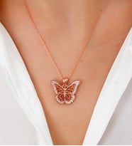 925 Ayar Zirkon Taşlı Kelebek Model Gümüş Kolye(ÖZEL KUTULU) (Rose)
