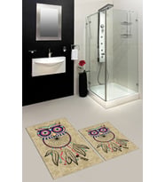 EVDEYA Dijital Baskılı Yıkanabilir Baykuş Desenli İkili Banyo Halısı Paspas Klozet Takımı, KLOZET-35-GRİ, (Kahverengi)