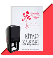 Kişiye Özel Çiçek Buketi 3 Tarihli Otomatik Kitap Kaşesi (Kırmızı)