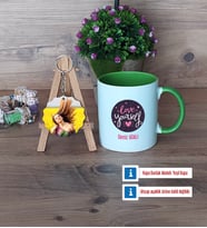 Love Yourself Kupa Bardak Beyaz ve Fotoğraflı Ahşap Anahtarlık Hediye (Model 14)