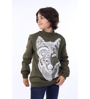 Toontoy Erkek Çocuk Kurt Baskılı Sweatshirt (Haki)