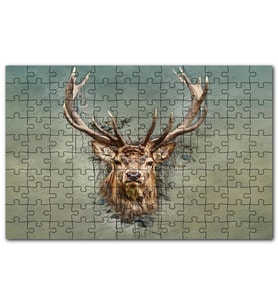 Cakapuzzle Muhteşem Boynuzlu Geyik Yeşil Zemin Puzzle Yapboz MDF (Ahşap) (255 Parça)