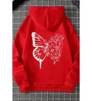 Unisex Drawing Butterflies Sırt Baskılı Sweatshirt (A.Kırmızı)