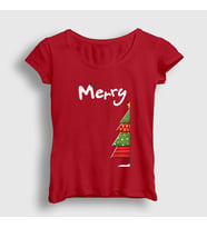 Presmono Kadın Beyaz Merry Christmas Funny Yılbaşı T-Shirt 364728tt (Kırmızı)