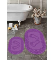 EVDEYA Dijital Yıkanabilir Çerçeveli Ayak İzi Desen İkili Oval Banyo Halısı Klozet Takımı, OKLOZET-18-BEYAZ, (Mor)