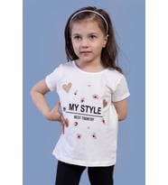 Toontoy Kız Çocuk Kalp Baskılı Tişört (Ekru)