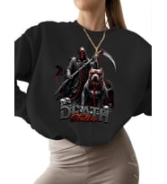 kalın 3 iplik şardonlu unisex Ölüm avcısı Baskılı Sweatshirt kadın bisiklet yaka Sweatshirt Bej (Siyah)