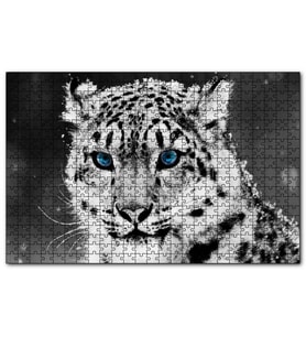 Cakapuzzle Kar Leoparı ve Mavi Gözleri  Puzzle Yapboz MDF (Ahşap) (255 Parça)