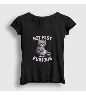 Presmono Kadın Kırmızı Not Fast Just Furious Cat Kedili T-Shirt 460621tt (Siyah)