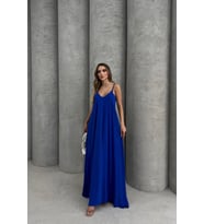 Nare Askılı Su Yeşili Uzun Elbise (Saks)