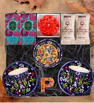 El Yapımı Çini Fincan & Çini Kase & Epoksi Harf Anahtarlık & Lotus Mum  & Kahve & Mendil & Hediye Seti (Lacivert)