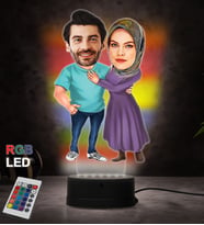 Doğum Günü Hediyesi,Sevgiliye Hediye, Kişiye Özel Fotoğraflı Tesettür Çift Karikatür 3D Led Lamba (RGB)