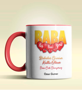 Kişiye Özel Baba Tasarımlı Siyah Kupa Bardak (Kırmızı)