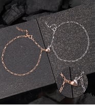 925 Ayar Gümüş Mıknatıslı Kalplerin Birleşimi Çift Bilekliği (Rose)