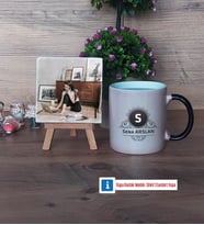 Baş Harf ve İsim Soyisim Fotoğraflı Dekoratif Taş, Kupa Bardak Beyaz Hediye (Model 9)