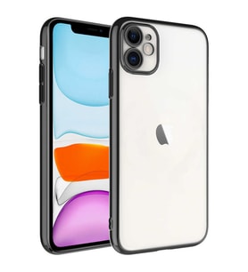 Apple iPhone 11 Kılıf Renkli Çerçeveli Zore Riksos Silikon Kılıf (Siyah)