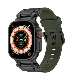 Watch 7 45mm KRD-101 Titanyum Metal Başlıklı Silikon Kordon (Siyah-Yeşil)