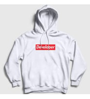 Presmono Unisex Beyaz Logo Developer Yazılımcı Kapüşonlu Sweatshirt 336213tt (Beyaz)