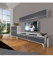 Decoraktiv Ekoflex 6y Mdf Retro Tv Ünitesi Tv Sehpası (Beyaz - Antrasit)