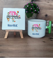Fizik Öğretmeni Hediye Seti Kupa Bardak T Kulplu ve Dekoratif Taş Öğretmenler Günü Hediyesi (Model 8)