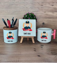 Erkek Polis Hediye Sepeti Kupa Bardak T Kulplu, Kalemlik ve Dekoratif Taş Polisler Günü Erkek Polise Hediye (Model 4)