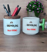 Odyolog Hediye Sepeti Kupa Bardak T Kulplu, Kalemlik Hediyeleri Tıp Bayramı Hediyesi (Model 8)
