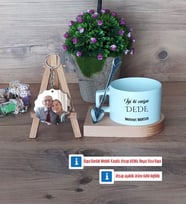 Dedeye Hediye Kupa Bardak Beyaz ve Fotoğraflı Ahşap Anahtarlık Hediye (Model 8)
