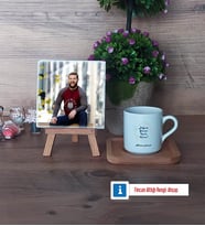 Doğum Günü Hediyesi Fotoğraflı Dekoratif Taş, Ahşap Altlıklı Türk Kahvesi Fincanı Hediye (Model 1)