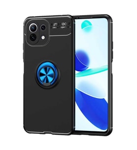 Xiaomi Mi 11 Lite Kılıf Zore Ravel Yüzüklü Silikon Kılıf (Siyah-Mavi)