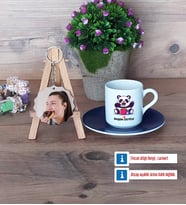 Sevimli Panda Türk Kahvesi Fincanı Ahşap Altlıklı ve Fotoğraflı Ahşap Anahtarlık Hediye (Model 4)