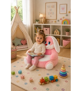 Özgüner Oyuncak Tavşan Peluş Bebek - Çocuk Koltuğu %100 Yerli (Pembe)