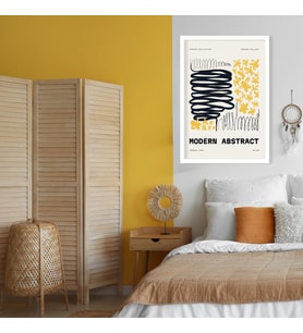 Tekli Ahşap Lamine Çerçeveli Mdf Tablo Modern Abstract Tasarım (Beyaz)