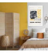 Tekli Ahşap Lamine Çerçeveli Mdf Tablo Modern Abstract Tasarım (Beyaz)