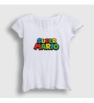 Presmono Kadın Sarı Logo Oyun Super Mario T-Shirt 324533tt (Beyaz)