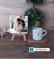 Anneye Hediye Fotoğraflı Dekoratif Taş, Ahşap Altlıklı Türk Kahvesi Fincanı Hediye (Model 1)