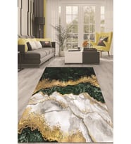 Dijital Kaymaz Taban Yıkanabilir Modern Renkli Salon Halısı Mutfak Halısı Yolluk ND-HT-316 (Yeşil)
