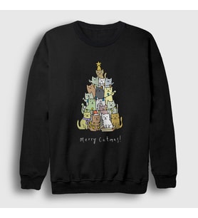 Presmono Unisex Beyaz Merry Catmas Kediler Yılbaşı Sweatshirt 270128tt (Siyah)