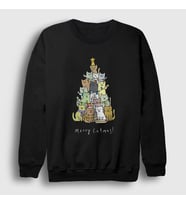 Presmono Unisex Beyaz Merry Catmas Kediler Yılbaşı Sweatshirt 270128tt (Siyah)