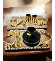 Amour Gold Lüks Swarovski Söz Nişan Tepsisi  (Krem)