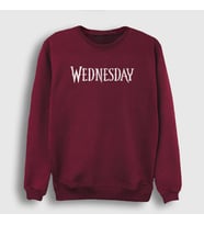 Presmono Unisex Beyaz Logo Wednesday Addams Family Addams Ailesi Sweatshirt 365601tt (Bordo)