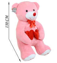 130 Cm Çift Kalp Tutan Romantik Ayıcık (Pembe)