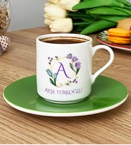 Kişiye Özel A Harfli Türk Kahvesi Fincanı İsim Soyisim Yazılı (Yeşil)